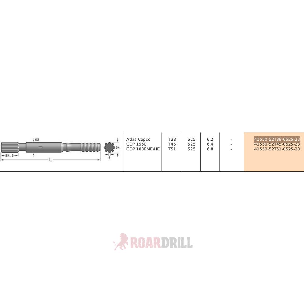 [1305-41550-52T38-0525-23-CL (13 EHD 210 RP 55T51 0740-23 CL)] ADAPTER T38 ALT COP 1838 T38 525 mm D52